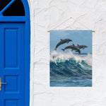 Dolphins Jumping Over Waves Print Garden Flag