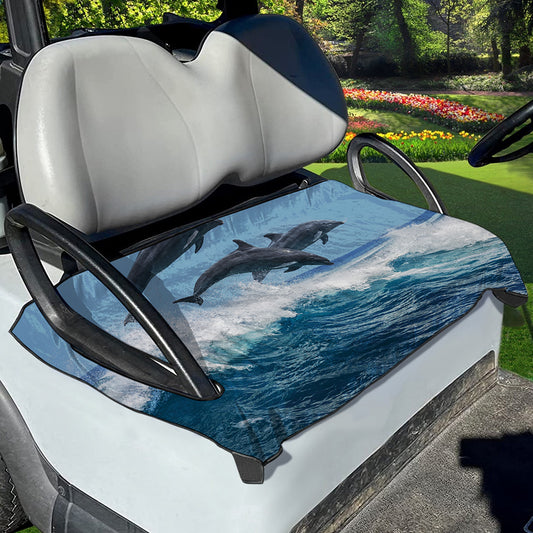 Dolphins Jumping Over Waves Print Golf Cart Seat Cover