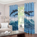 Dolphins Jumping Over Waves Print Grommet Curtains