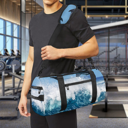 Dolphins Jumping Over Waves Print Gym Bag