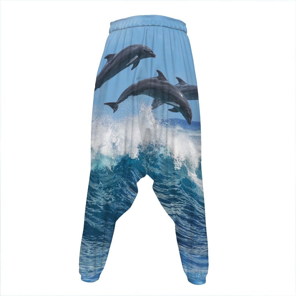 Dolphins Jumping Over Waves Print Hammer Pants