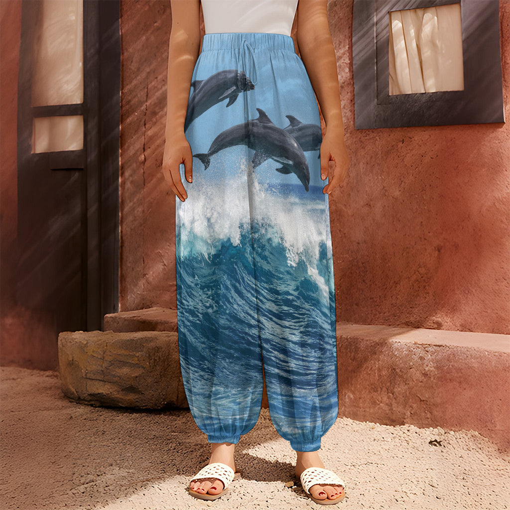 Dolphins Jumping Over Waves Print Harem Pants