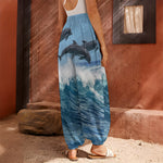 Dolphins Jumping Over Waves Print Harem Pants