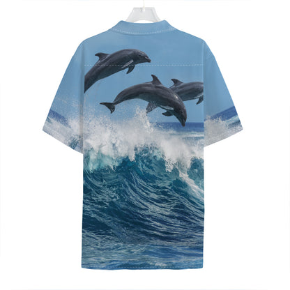 Dolphins Jumping Over Waves Print Hawaiian Shirt