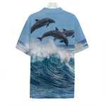 Dolphins Jumping Over Waves Print Hawaiian Shirt
