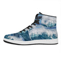 Dolphins Jumping Over Waves Print High Top Leather Sneakers