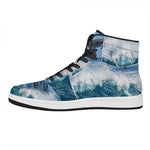 Dolphins Jumping Over Waves Print High Top Leather Sneakers