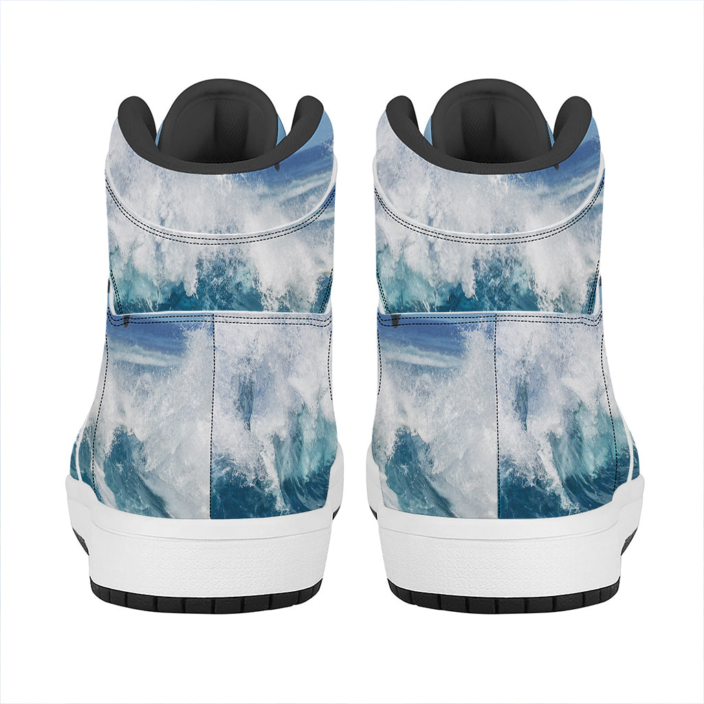 Dolphins Jumping Over Waves Print High Top Leather Sneakers