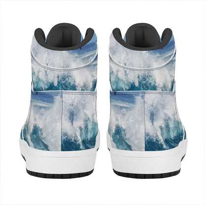 Dolphins Jumping Over Waves Print High Top Leather Sneakers