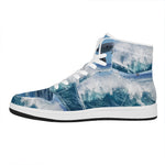 Dolphins Jumping Over Waves Print High Top Leather Sneakers