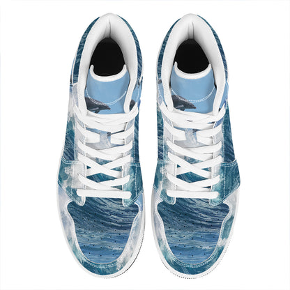Dolphins Jumping Over Waves Print High Top Leather Sneakers