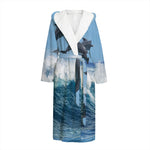 Dolphins Jumping Over Waves Print Hooded Bathrobe