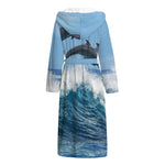 Dolphins Jumping Over Waves Print Hooded Bathrobe