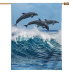 Dolphins Jumping Over Waves Print House Flag