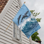Dolphins Jumping Over Waves Print House Flag