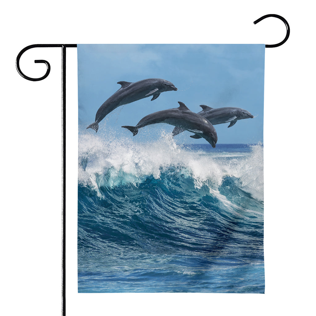 Dolphins Jumping Over Waves Print House Flag