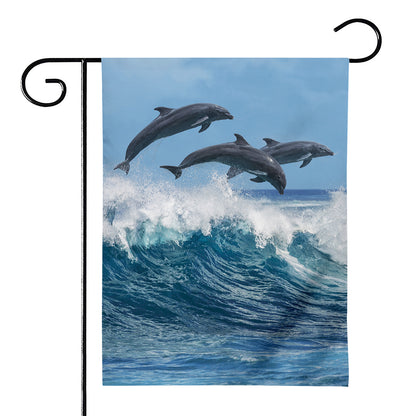 Dolphins Jumping Over Waves Print House Flag