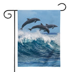 Dolphins Jumping Over Waves Print House Flag
