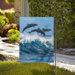Dolphins Jumping Over Waves Print House Flag