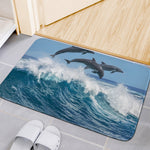 Dolphins Jumping Over Waves Print Indoor Door Mat