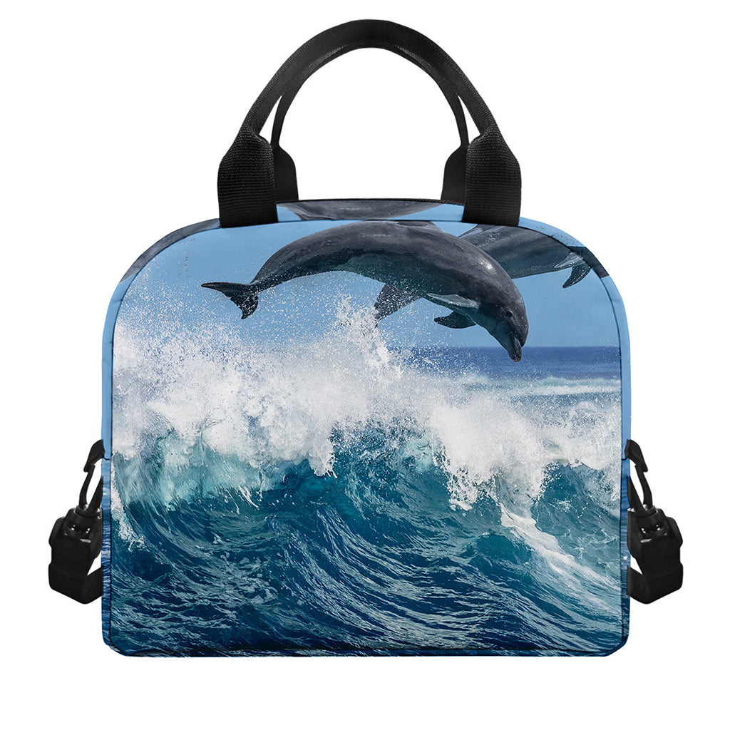 Dolphins Jumping Over Waves Print Insulated Lunch Bag