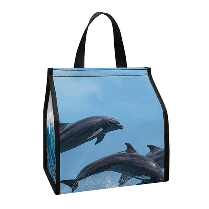 Dolphins Jumping Over Waves Print Insulated Lunch Tote