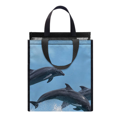 Dolphins Jumping Over Waves Print Insulated Lunch Tote