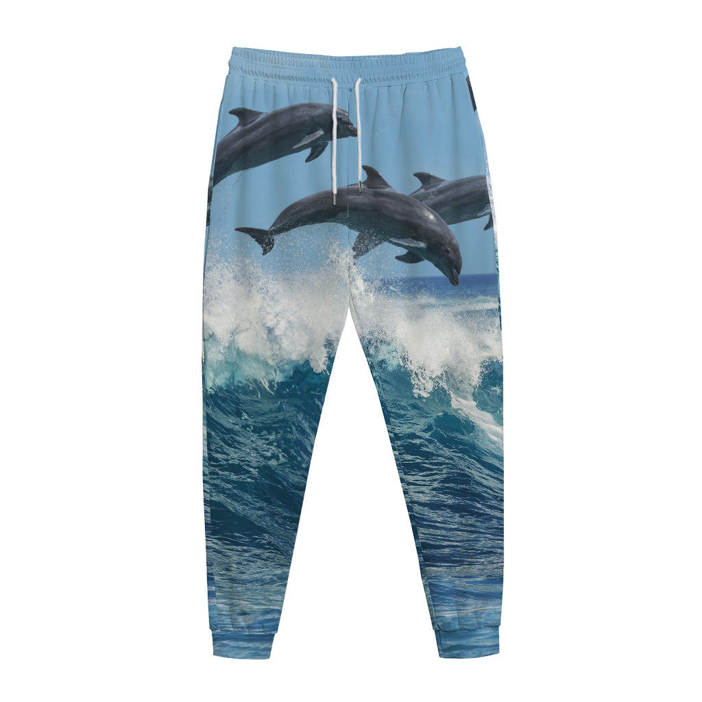 Dolphins Jumping Over Waves Print Jogger Pants