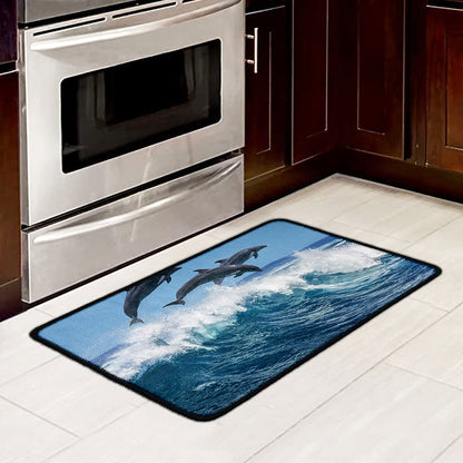 Dolphins Jumping Over Waves Print Kitchen Mat