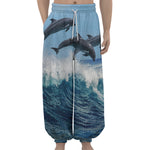 Dolphins Jumping Over Waves Print Lantern Pants