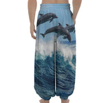 Dolphins Jumping Over Waves Print Lantern Pants