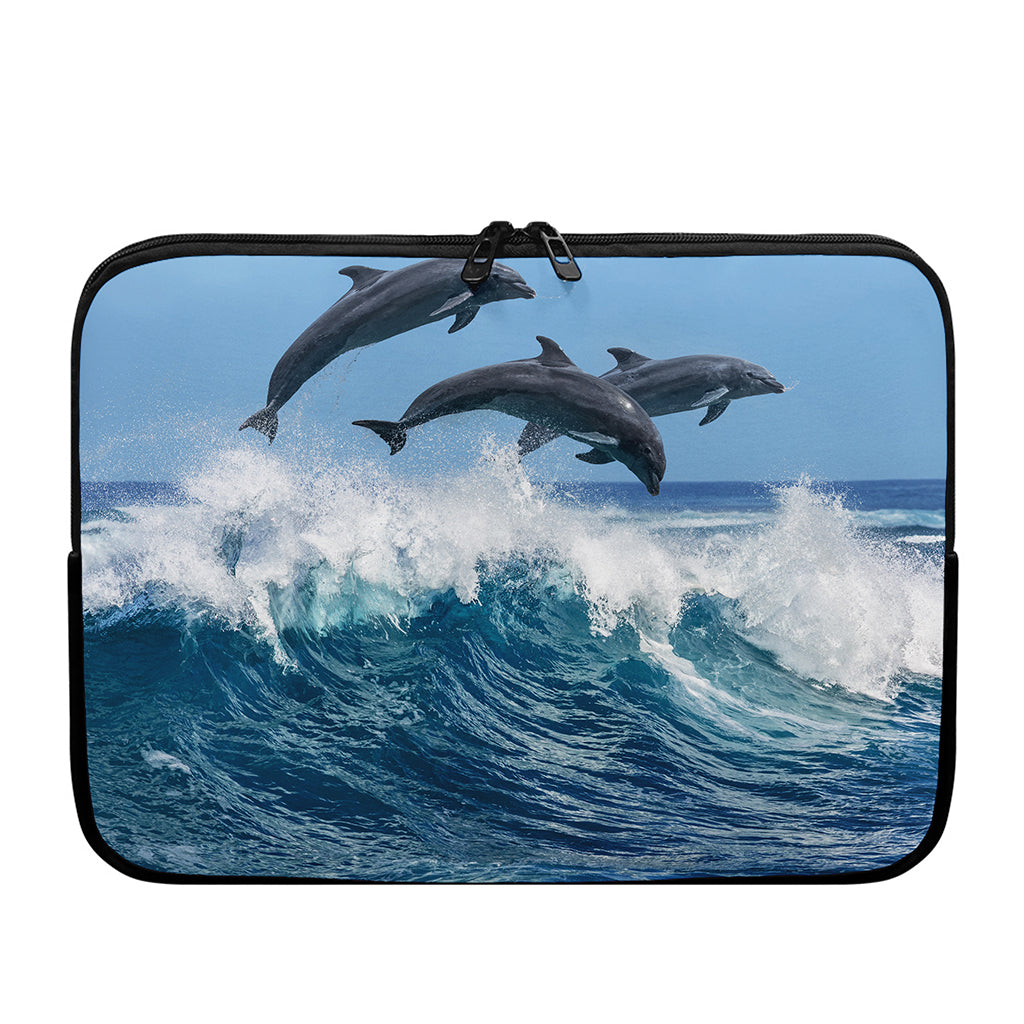 Dolphins Jumping Over Waves Print Laptop Sleeve
