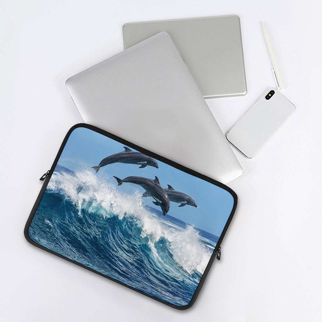 Dolphins Jumping Over Waves Print Laptop Sleeve