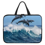 Dolphins Jumping Over Waves Print Laptop Sleeve With Handle
