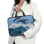 Dolphins Jumping Over Waves Print Laptop Sleeve With Handle