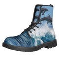 Dolphins Jumping Over Waves Print Lace-Up Boots