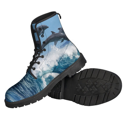 Dolphins Jumping Over Waves Print Backpack