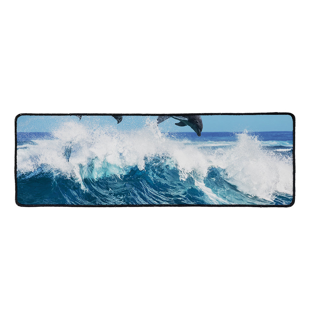 Dolphins Jumping Over Waves Print Long Kitchen Mat