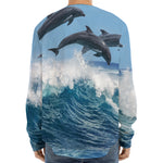 Dolphins Jumping Over Waves Print Long Sleeve Baseball Jersey