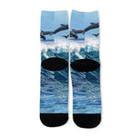Dolphins Jumping Over Waves Print Long Socks