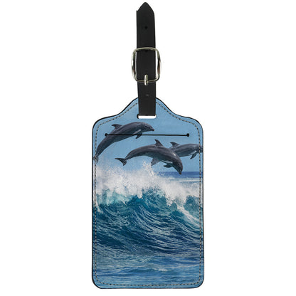 Dolphins Jumping Over Waves Print Luggage Tag