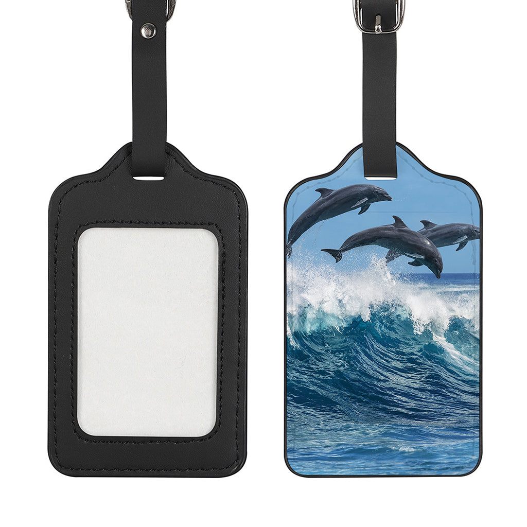 Dolphins Jumping Over Waves Print Luggage Tag