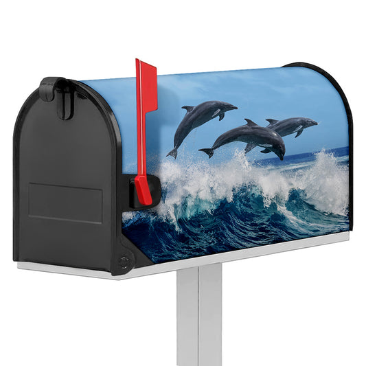 Dolphins Jumping Over Waves Print Mailbox Cover