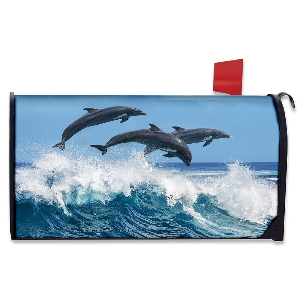 Dolphins Jumping Over Waves Print Mailbox Cover
