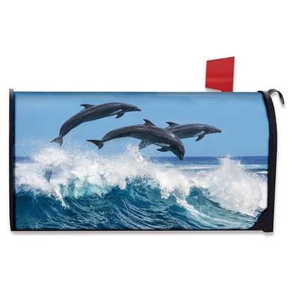 Dolphins Jumping Over Waves Print Mailbox Cover