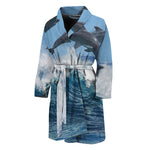 Dolphins Jumping Over Waves Print Men's Bathrobe