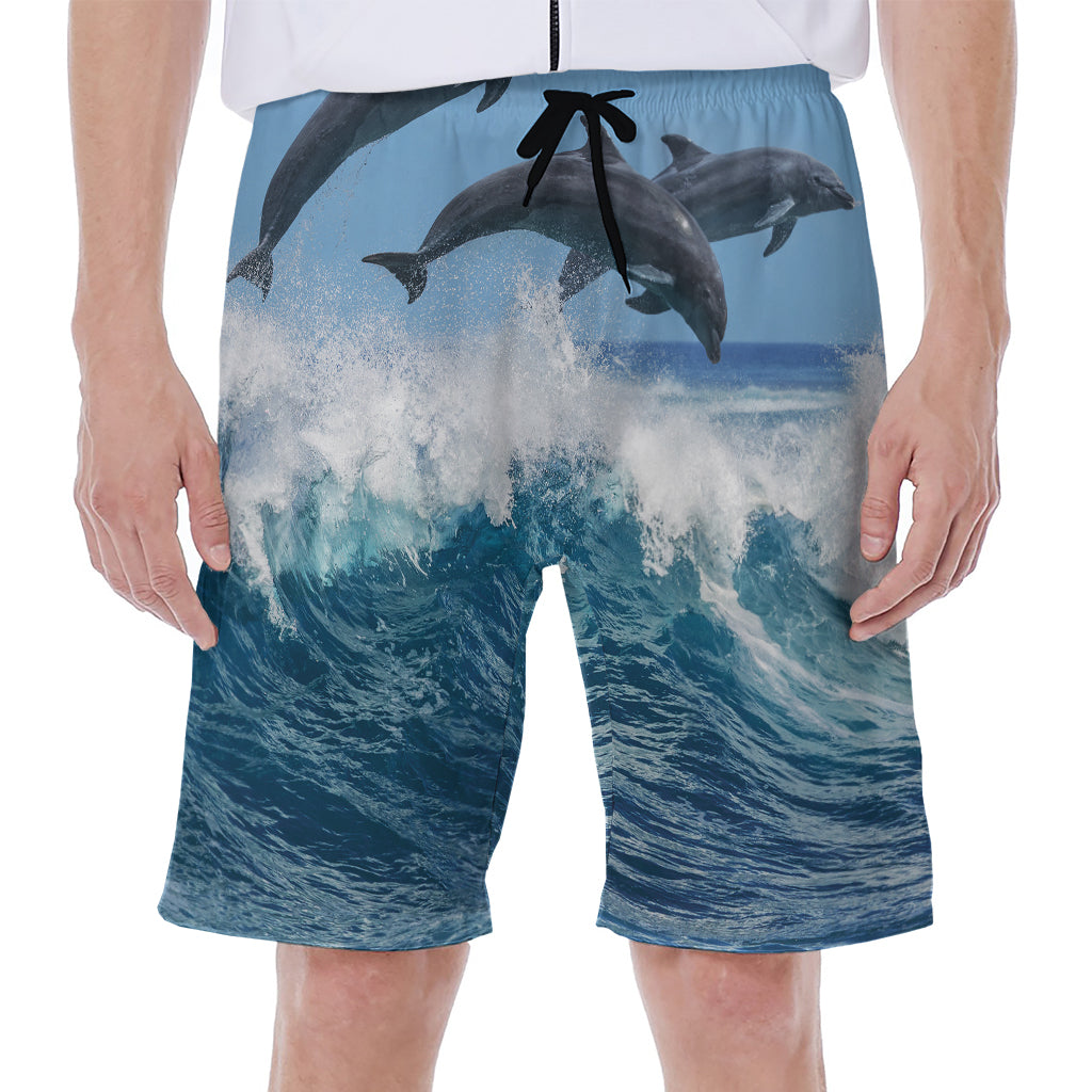 Dolphins Jumping Over Waves Print Men's Beach Shorts