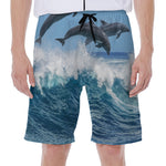 Dolphins Jumping Over Waves Print Men's Beach Shorts