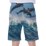 Dolphins Jumping Over Waves Print Men's Beach Shorts