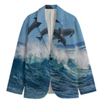 Dolphins Jumping Over Waves Print Men's Blazer